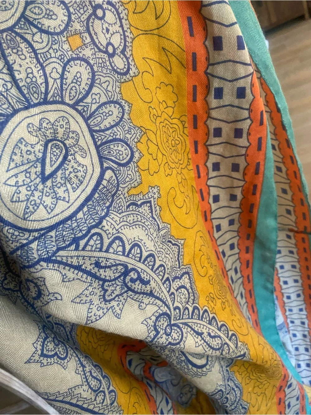 New Anthropologie Boho Paisley Yellow Color Block Hippie Printed Infinity Scarf